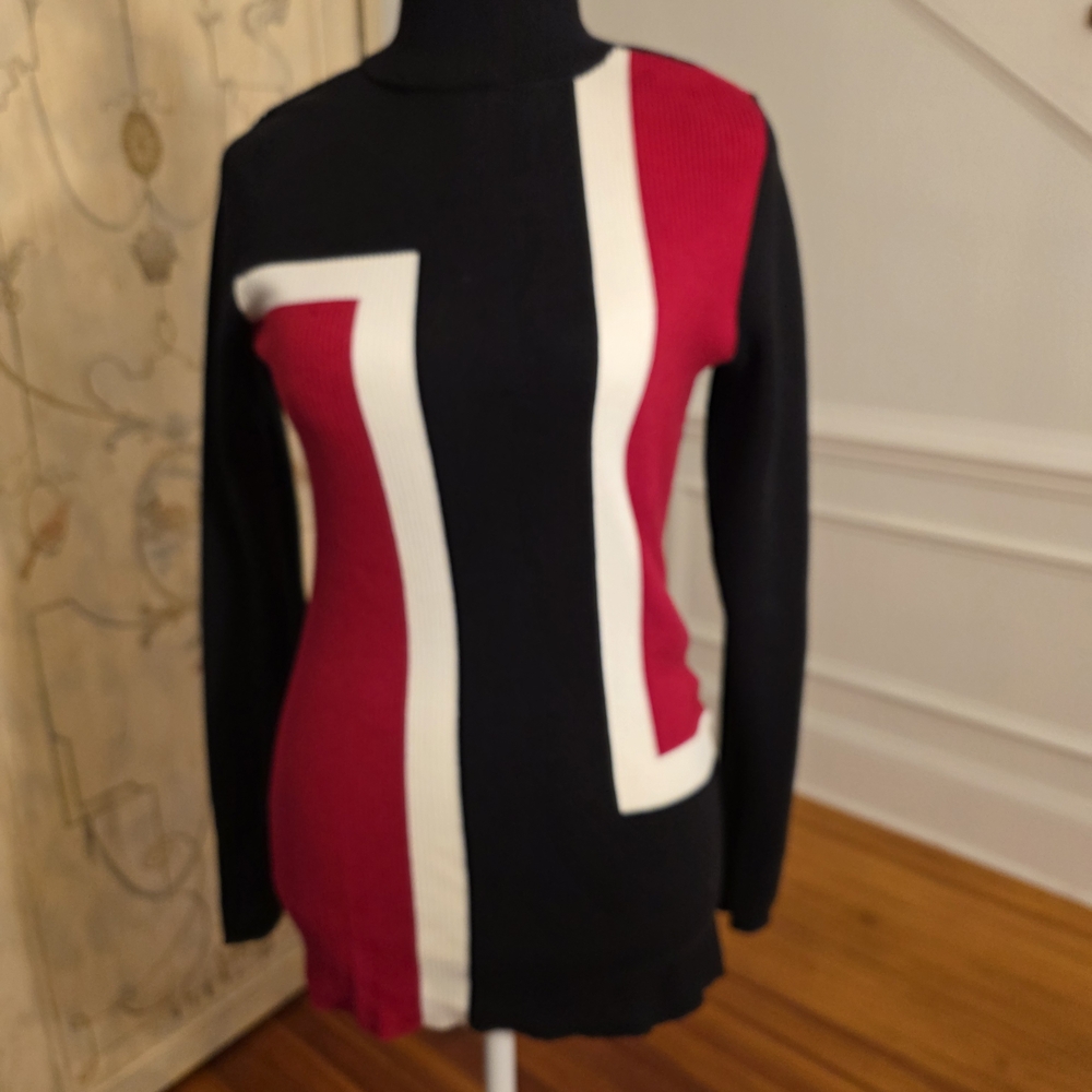 Style & Co. Women's Black, Red, and White Turtleneck Sweater